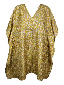  Women Boho Chic Kaftan Gold Floral Caftan Housedress Beach Coverup  L-2X