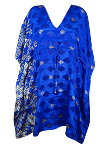  Women Boho Chic Kaftan Blue Floral, Caftan Leisure Wear, Housedress, Beach Coverup L-2X