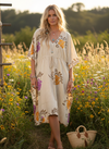 Women’s Beige Floral Boho Chic Kaftan – Handmade Summer Caftan Dress  L-2X