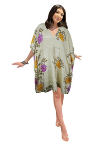  Women's Beige Floral Boho Chic Kaftan – Handmade Summer Caftan Dress L-2X