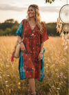Women’s Red & Blue Floral Boho Summer Kaftan – Handmade Caftan Dress & Leisure Wear L-2X