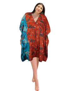  Women's Red & Blue Floral Boho Summer Kaftan – Handmade Caftan Dress, Leisure Wear L-2X