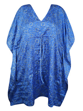 Women Boho Kaftan Royal Blue Caftan Beach Coverup, Summer Short Caftan L-2X