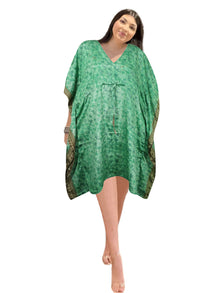  Women's Mint Green Boho Short Kaftan – Handmade Floral Summer Caftan Dress L-2X