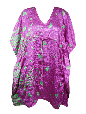 Women Boho Kaftan, Pink, Green Floral Caftan, Housedress, Beach Coverup, Summer Short Caftan L-2X