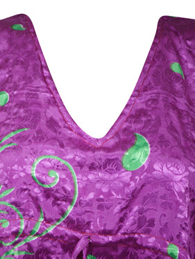 Women Boho Kaftan, Pink, Green Floral Caftan, Housedress, Beach Coverup, Summer Short Caftan L-2X