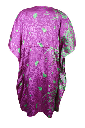 Women Boho Kaftan, Pink, Green Floral Caftan, Housedress, Beach Coverup, Summer Short Caftan L-2X