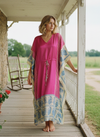 Women's Pink Peacock Print Boho Maxi Kaftan – Handmade Summer Caftan Dress L-2X