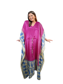  Women's Pink Peacock Print Boho Maxi Kaftan – Handmade Summer Caftan Dress L-2X