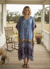 Women’s Purple Floral Boho Maxi Kaftan – Handmade Summer Caftan Housedress L-2X