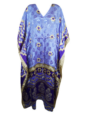 Womens Boho Maxi Kaftan, Purple Floral Caftan, Housedress, Beach Coverup, Summer Caftan  L-2X
