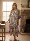Women’s Beige & Black Circle Print Boho Maxi Kaftan – Handmade Summer Caftan Dress L-2X