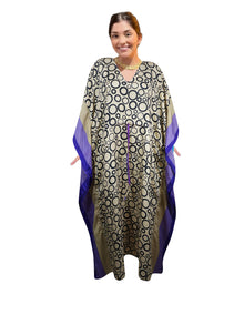  Women's Beige & Black Circle Print Boho Maxi Kaftan – Handmade Summer Caftan Dress L-2X
