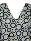 Womens Maxi Kaftan, Beige, Black Circle Print Caftan, Housedress, Beach Coverup Caftan L-2X