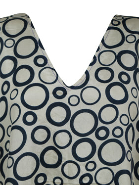 Womens Maxi Kaftan, Beige, Black Circle Print Caftan, Housedress, Beach Coverup Caftan L-2X