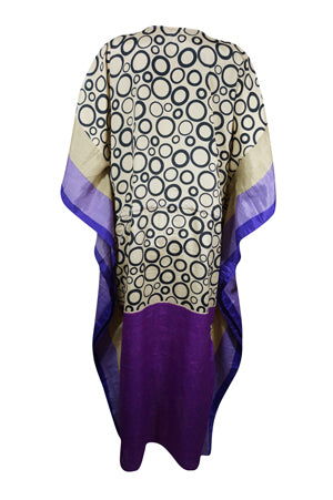 Womens Maxi Kaftan, Beige, Black Circle Print Caftan, Housedress, Beach Coverup Caftan L-2X