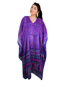  Women's Indigo Boho Maxi Kaftan – Handmade Summer Caftan Dress, Relaxed Housedress L-2X