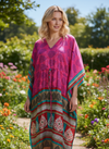 Women’s Magenta Pink Floral Boho Maxi Kaftan | Handmade Summer Caftan Dress L-2X