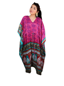  Women's Magenta Pink Floral Boho Maxi Kaftan – Handmade Summer Caftan Dress L-2X