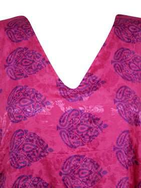 Womens Maxi Kaftan, Magenta Pink Floral Caftan, Housedress, Beach Coverup, Summer Caftan L-2X