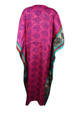 Womens Maxi Kaftan, Magenta Pink Floral Caftan, Housedress, Beach Coverup, Summer Caftan L-2X