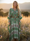 Women’s Green Boho Maxi Kaftan | Handmade Summer Caftan & Flowing Housedress  L-2X