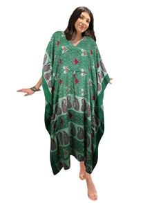  Women's Green Boho Maxi Kaftan – Handmade Summer Caftan Dress, Flowing Housedress L-2X