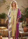 Women’s Antique Gold Paisley Boho Maxi Kaftan | Handmade Summer Caftan Dress L-2X