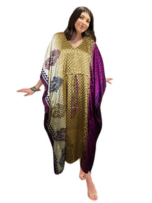  Women's Antique Gold Paisley Boho Maxi Kaftan – Handmade Summer Caftan Dress L-2X