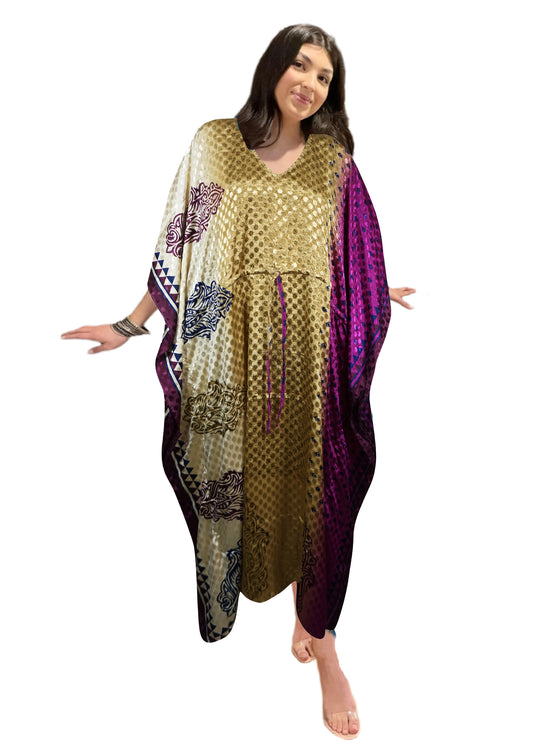 Women's Antique Gold Paisley Boho Maxi Kaftan – Handmade Summer Caftan Dress L-2X