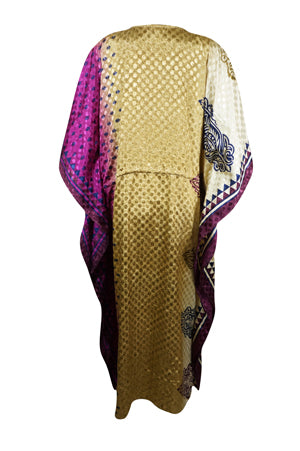 Womens Maxi Kaftan, Antique Gold Paisley Caftan, Housedress, Beach Coverup, Summer Boho Caftan L-2X