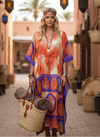 Women’s Orange & Purple Polka Dot Boho Maxi Kaftan | Summer Handmade Caftan Dress L-2X