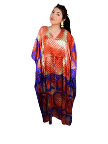  Women's Orange & Purple Polka Dot Boho Maxi Kaftan Summer Caftan Dress L-2X