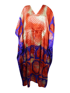 Womens Maxi Kaftan, Orange , Purple Dot Caftan Housedress, Beach Coverup, Summer Boho Caftan L-2X