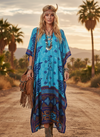 Women’s Sky Blue Floral Boho Maxi Kaftan | Handmade Summer Caftan Dress  L-2X