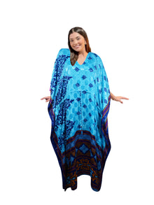  Women's Sky Blue Floral Boho Maxi Kaftan – Handmade Summer Caftan Dress  L-2X