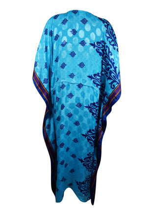 Womens Maxi Kaftan Sky ,Blue Floral Stylish Caftan Housedress Beach Coverup, Summer Boho Caftan L-2X