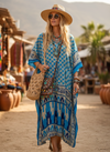 Women’s Sky Blue Check Boho Maxi Kaftan | Handmade Summer Caftan Dress L-2X