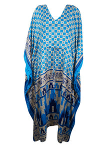  Womens Maxi Kaftan Sky ,Blue Check Stylish Caftan Housedress Beach Coverup, Summer Boho Caftan  L-2X