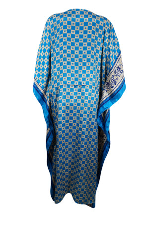 Womens Maxi Kaftan Sky ,Blue Check Stylish Caftan Housedress Beach Coverup, Summer Boho Caftan  L-2X