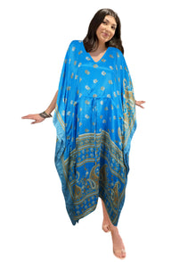  Women's Cerulean Blue Boho Maxi Kaftan – Handmade Summer Caftan Dress L-2X