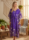 Women’s Indigo & Purple Floral Boho Maxi Kaftan | Handmade Summer Caftan Dress L-2X