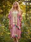 Women’s Pink & Beige Paisley Boho Maxi Kaftan | Handmade Summer Caftan Dress, L-2X