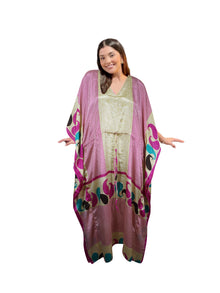  Women's Pink & Beige Paisley Boho Maxi Kaftan – Handmade Summer Caftan Dress, L-2X