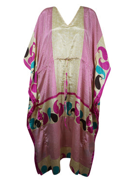 Boho Maxi Kaftan Pink, Beige Paisley Stylish Caftan Housedress Beach Coverup Summer Boho Caftan L-2X