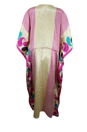 Boho Maxi Kaftan Pink, Beige Paisley Stylish Caftan Housedress Beach Coverup Summer Boho Caftan L-2X