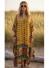 Women’s Yellow & Red Paisley Boho Maxi Kaftan | Handmade Flowing Caftan Dress L-2X