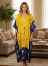 Women’s Yellow & Blue Boho Maxi Kaftan – Artsy Handmade Caftan Dress L-2X