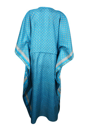 Boho Aqua Blue Maxi Kaftan Summer Caftan Housedress L-2X