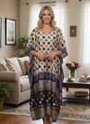 Women’s Bohemian Colorful Polka Dot Maxi Kaftan – Handmade Flowing Caftan Dress L-2X